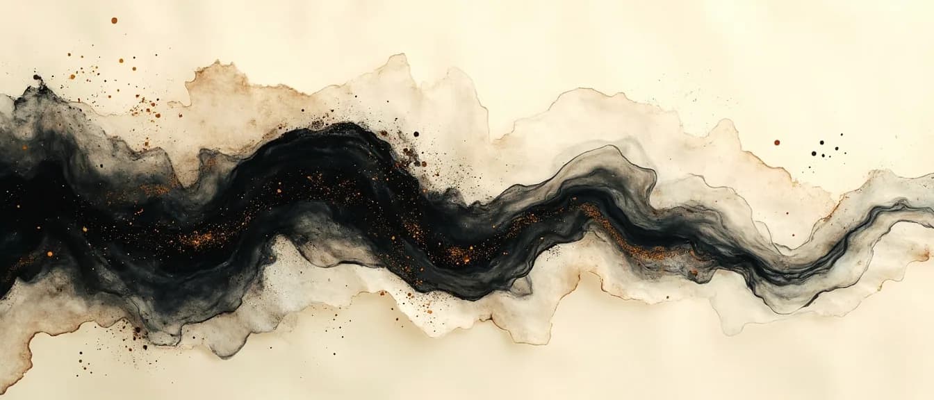 Black ink and gold dust bleeding across cream paper